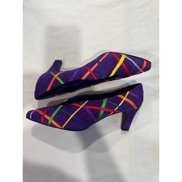 Pazzo Purple Suede & Multicolored Ribbon Size 8B Pump - Picture 5 of 13